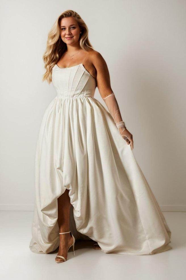 A-Line High-Low Satin Wedding Dress CW3477 - COCOMELODY